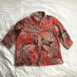 BON Worth Brown and Coral Button Up Shirt Small Petite